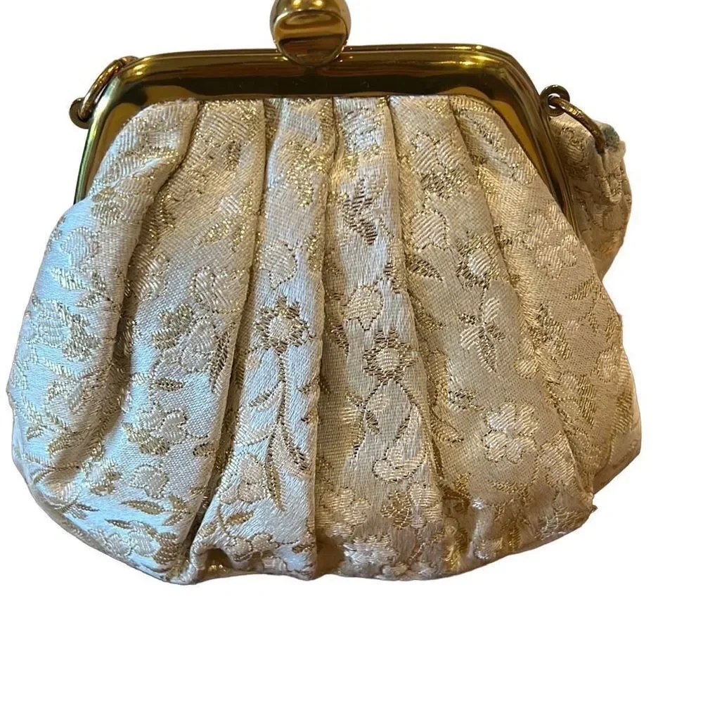 RARE Vintage MM Gold Tone Evening Bag Purse & Long Gloves